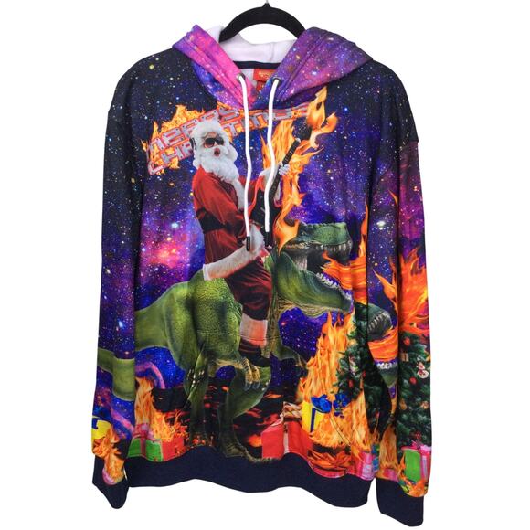 Threadcraft Santa Trex Graphic Hoodie Ugly Christmas Sweater Sweatshirt Men's L - Picture 1 of 12